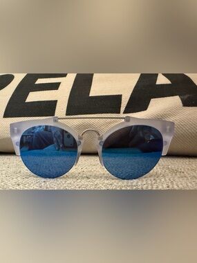 Italia Independent Round Blue Lens Women's Sunglasses with Double Bridge